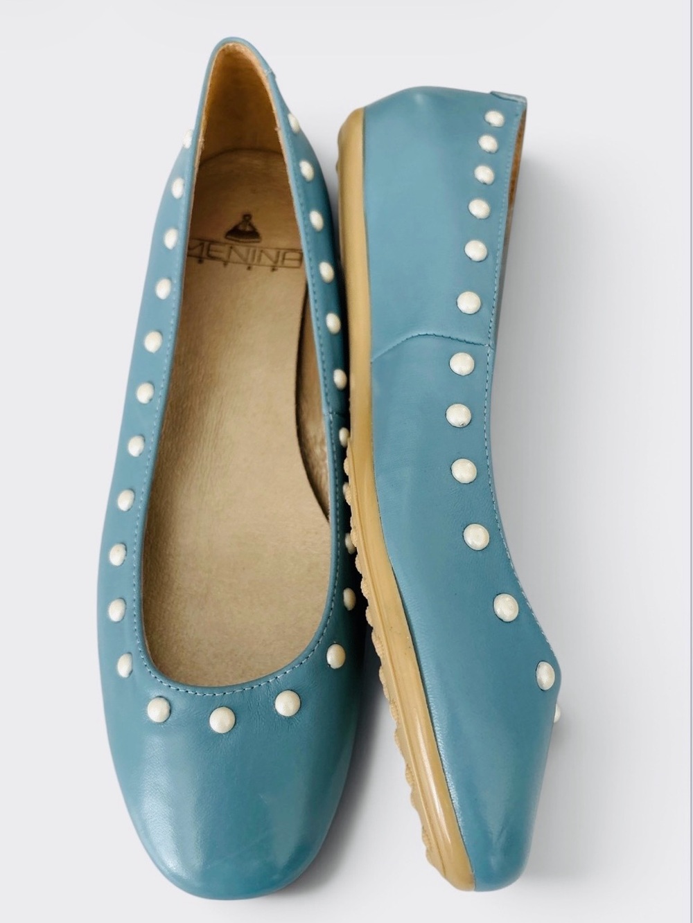 Menina Step Blue Studded Leather Ballet Flats Size 38